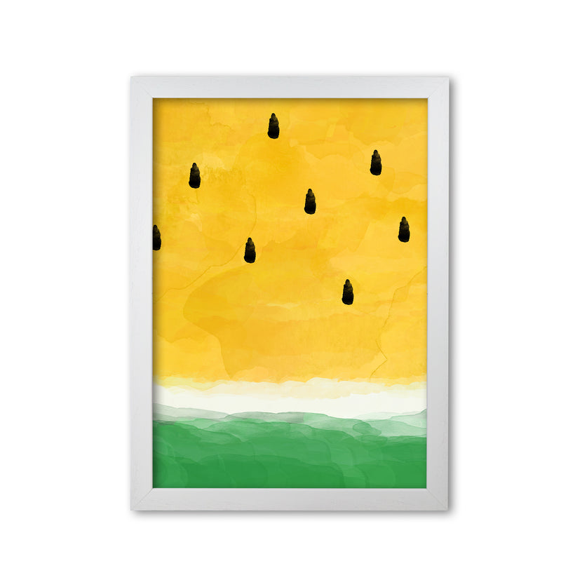 Yellow Watermelon Print By Orara Studio, Framed Kitchen Wall Art White Grain