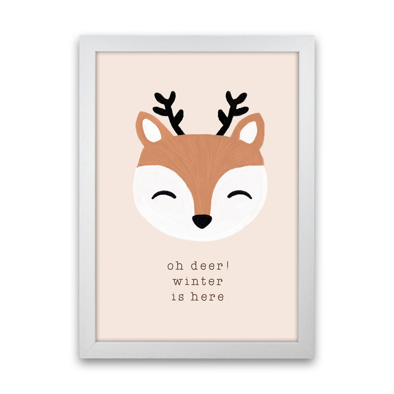 Oh Deer Winter Is Here Christmas Art Print by Orara Studio White Grain