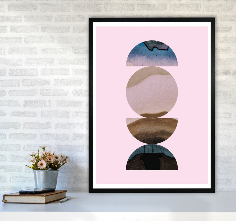 Abstract Circles Pink Background Modern Print A1 White Frame
