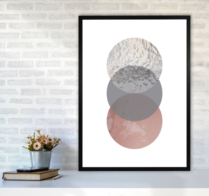 Peach, Sand And Glass Abstract Circles Modern Print A1 White Frame