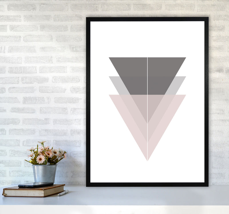 Black, Grey and Pink Abstract Triangles Modern Print A1 White Frame