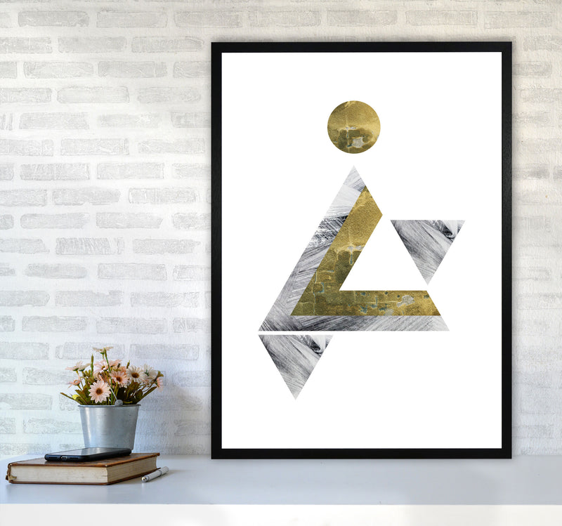 Gold And Grey Triangle With Moon Abstract Modern Print A1 White Frame