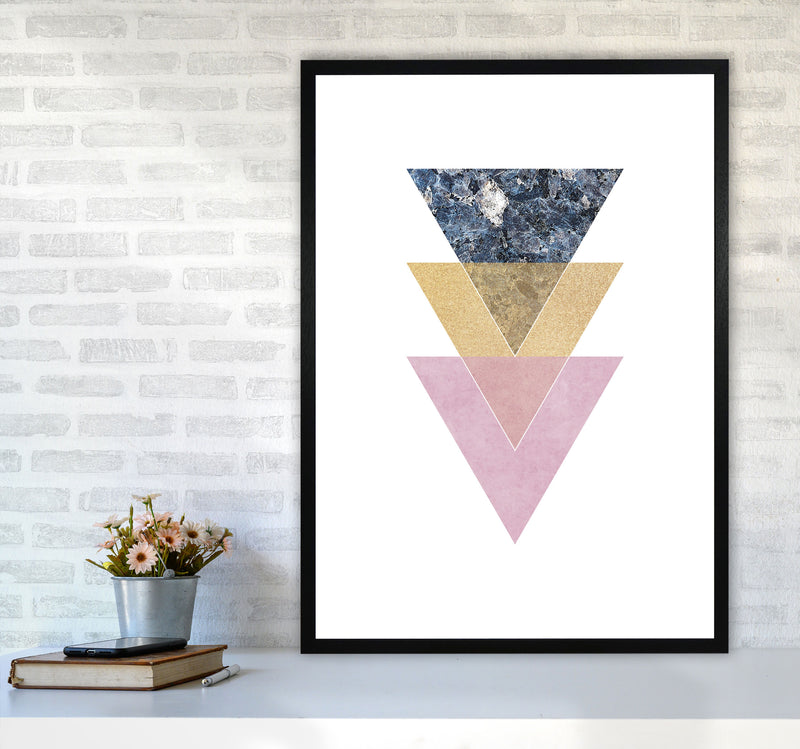 Blue, Gold And Pink Abstract Triangles Modern Print A1 White Frame
