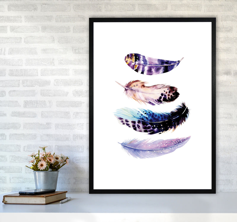Purple Bird Feathers Abstract Modern Print A1 White Frame