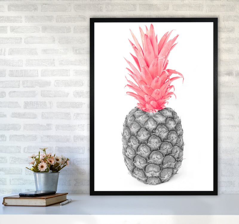 Black And Pink Pineapple Abstract Modern Print, Framed Kitchen Wall Art A1 White Frame
