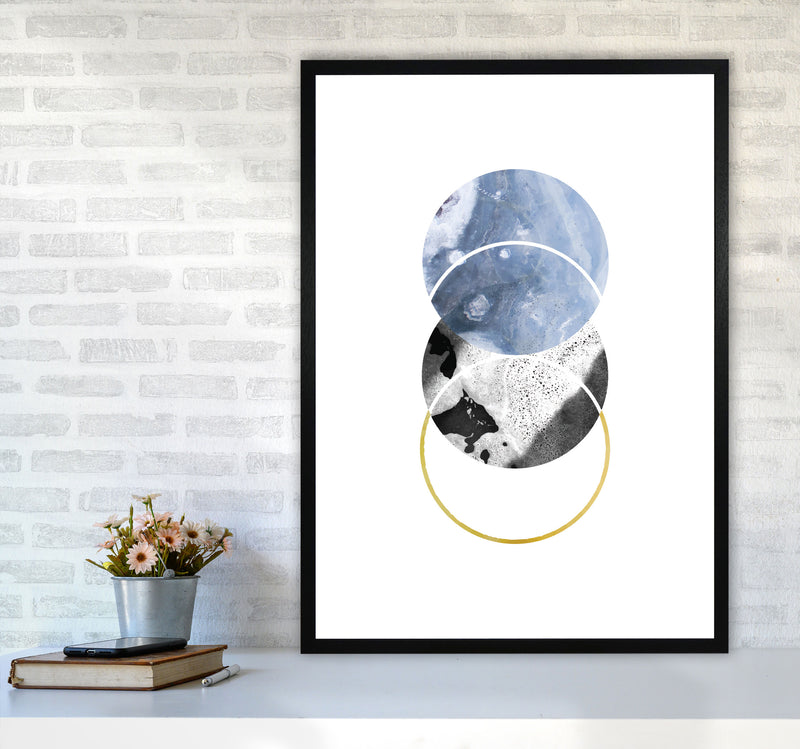 Blue And Gold Abstract Circles Modern Print A1 White Frame