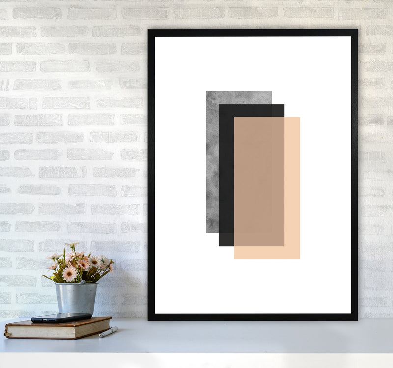 Peach And Black Abstract Rectangles Modern Print A1 White Frame