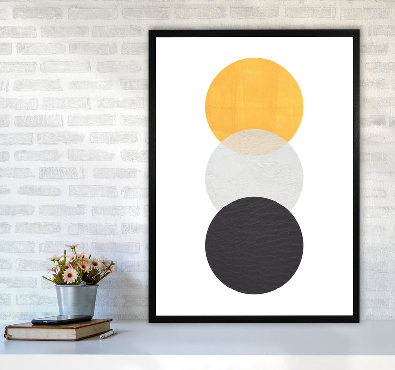 Yellow And Black Abstract Circles Modern Print A1 White Frame