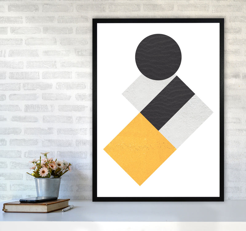 Yellow And Black Abstract Circles And Squares Modern Print A1 White Frame