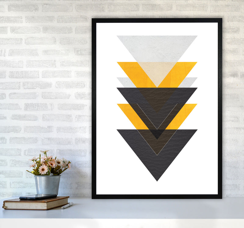 Yellow And Black Abstract Triangles Modern Print A1 White Frame