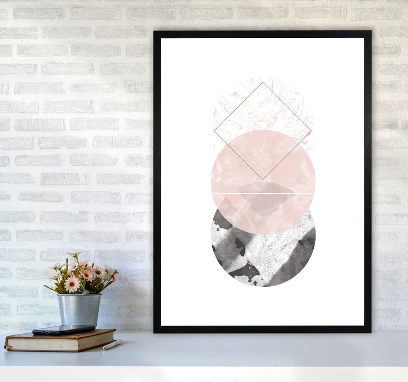 Black And Pink Marble Abstract Circles Modern Print A1 White Frame