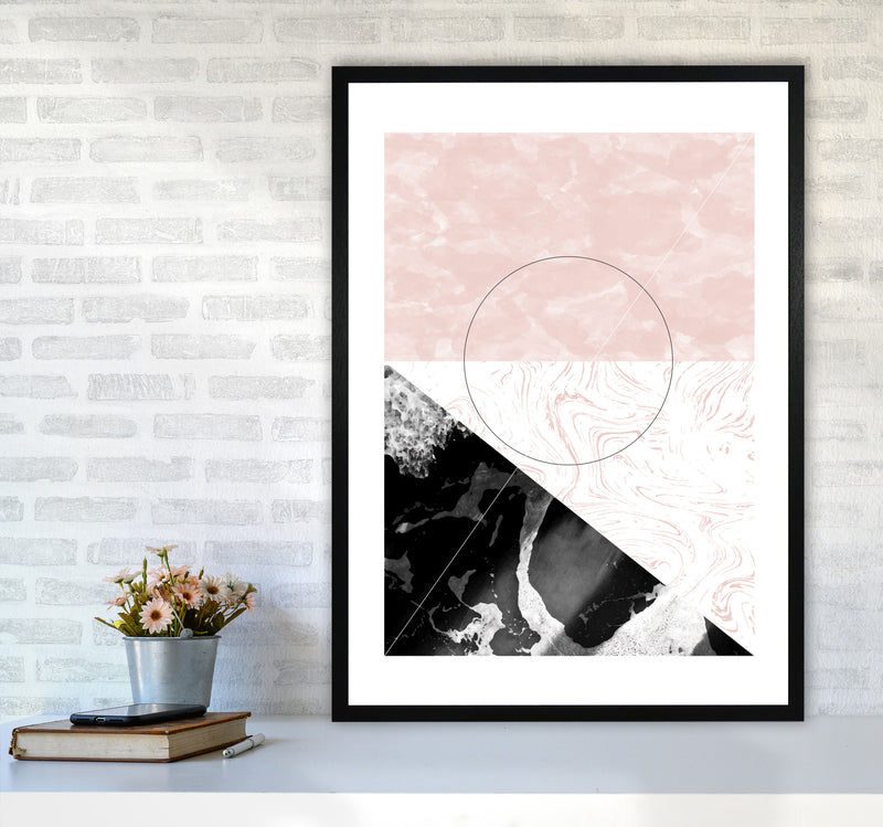 Black And Pink Marble Abstract Rectangle Shapes Modern Print A1 White Frame