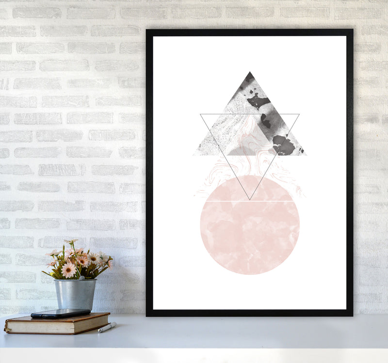 Black And Pink Marble Abstract Triangle And Circle Modern Print A1 White Frame
