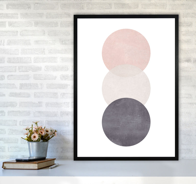 Cotton, Pink And Grey Abstract Circles Modern Print A1 White Frame