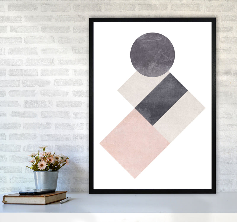 Cotton, Pink And Grey Abstract Squares And Circle Modern Print A1 White Frame