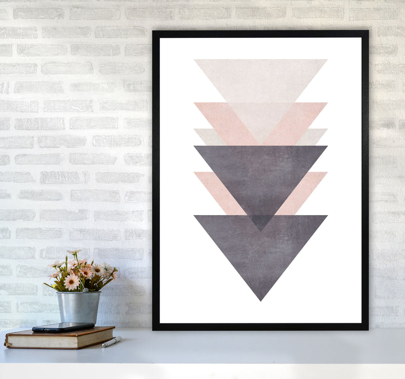 Cotton, Pink And Grey Abstract Triangles Modern Print A1 White Frame