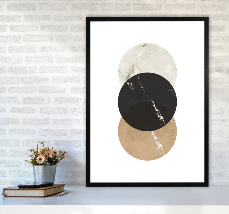 Gold, Beige And Black Marble Abstract Circles Modern Print A1 White Frame