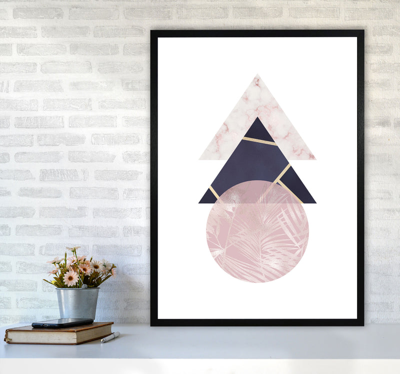 Pink And Navy Marble Abstract Triangles And Circle Modern Print A1 White Frame