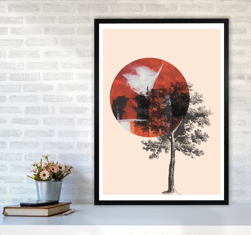 Red Sun And Tree Abstract Modern Print A1 White Frame