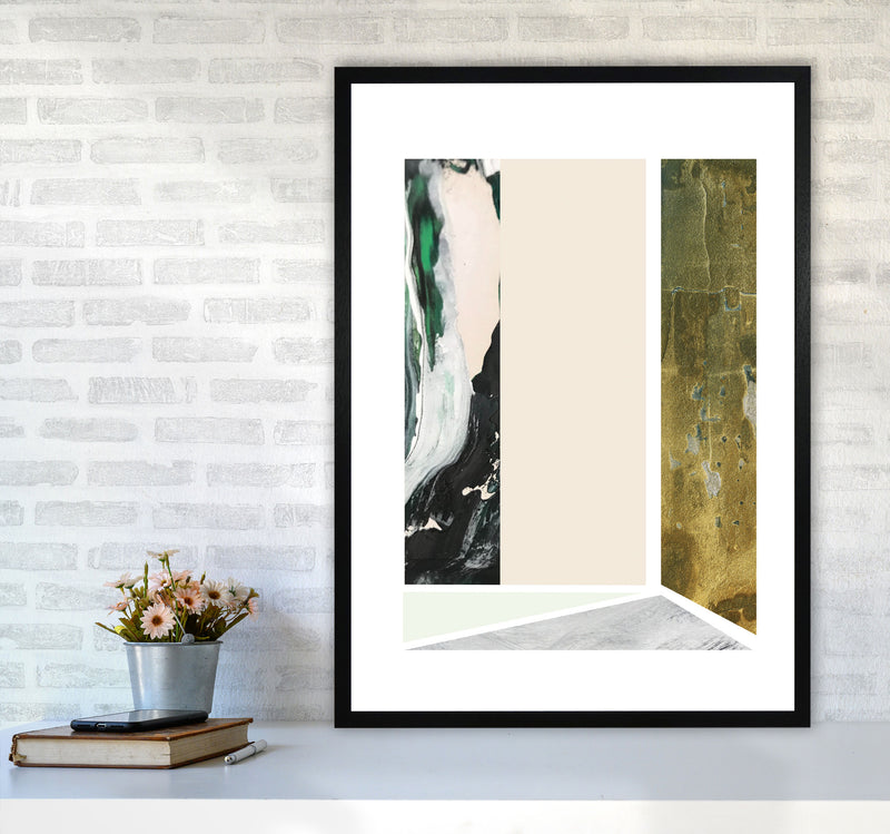 Textured Peach, Green And Grey Abstract Rectangle Shapes Modern Print A1 White Frame