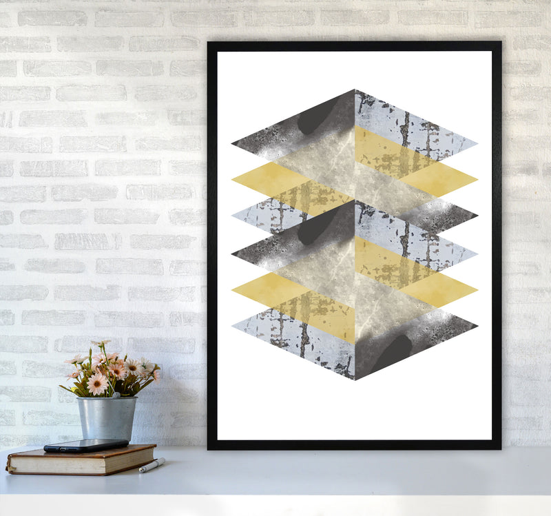 Scuff, Yellow And Grey Abstract Triangles Modern Print A1 White Frame