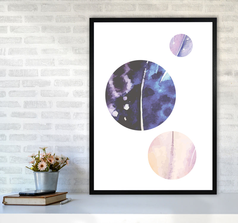 Pink And Purple Watercolour Planets Abstract Modern Print A1 White Frame