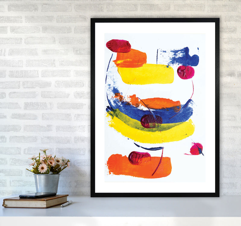 Bright Yellow, Blue and Red Abstract Paint Strokes Modern Print A1 White Frame