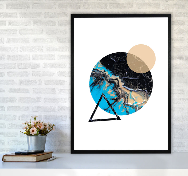 Blue Sand Abstract Circles Modern Print A1 White Frame