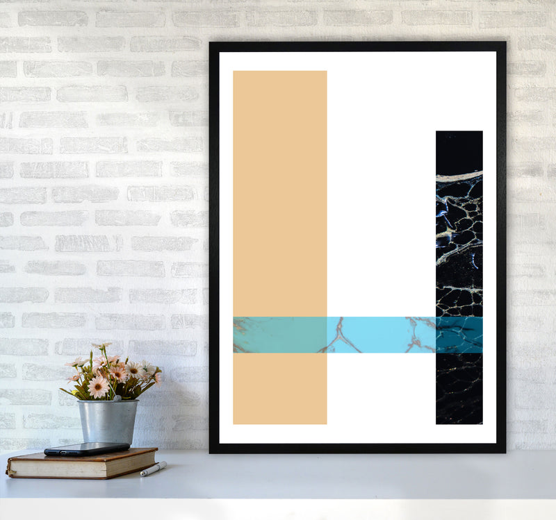 Blue Sand Abstract Rectangles Modern Print A1 White Frame