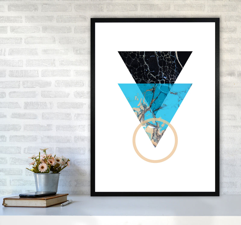 Blue Sand Abstract Triangles Modern Print A1 White Frame