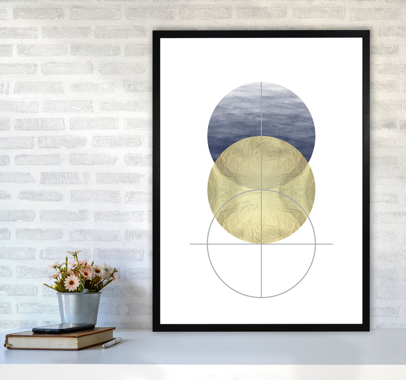 Navy And Gold Abstract Circles Modern Print A1 White Frame