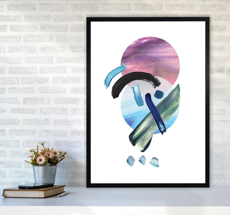 Purple And Blue Mixed Watercolour Abstract Modern Print A1 White Frame
