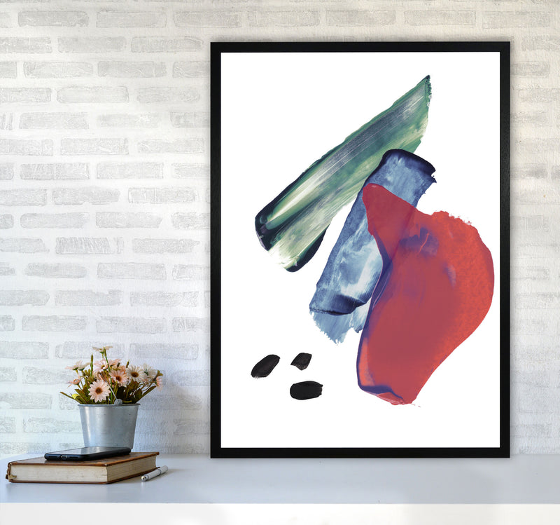 Red And Blue Mixed Watercolour Abstract Modern Print A1 White Frame