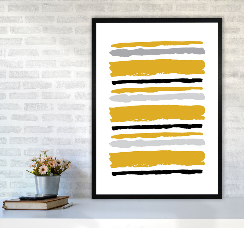 Mustard Contrast Abstract Stripes Modern Print A1 White Frame