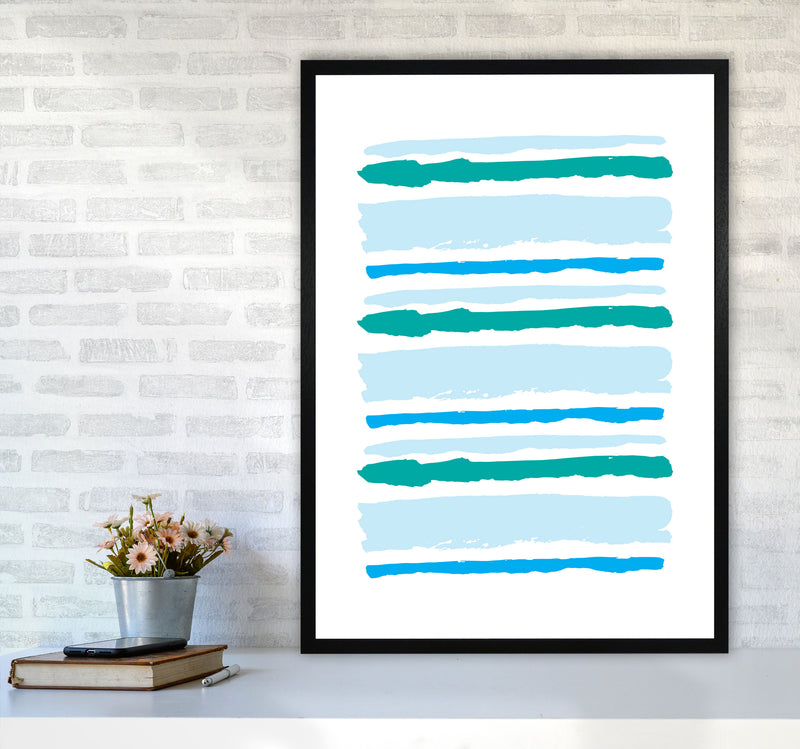 Blue Contrast Abstract Stripes Modern Print A1 White Frame