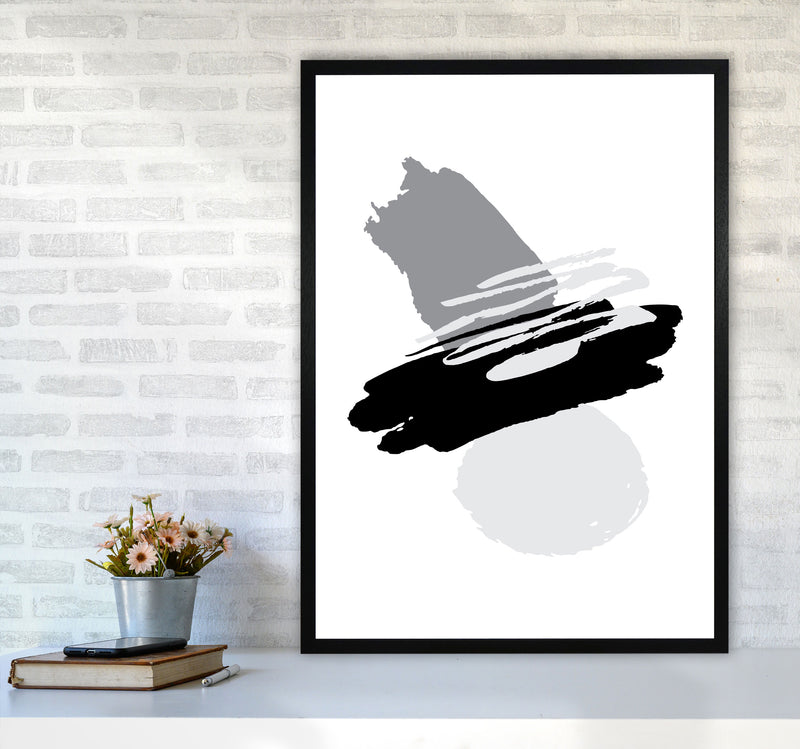Black And Grey Abstract Paint Shapes Modern Print A1 White Frame