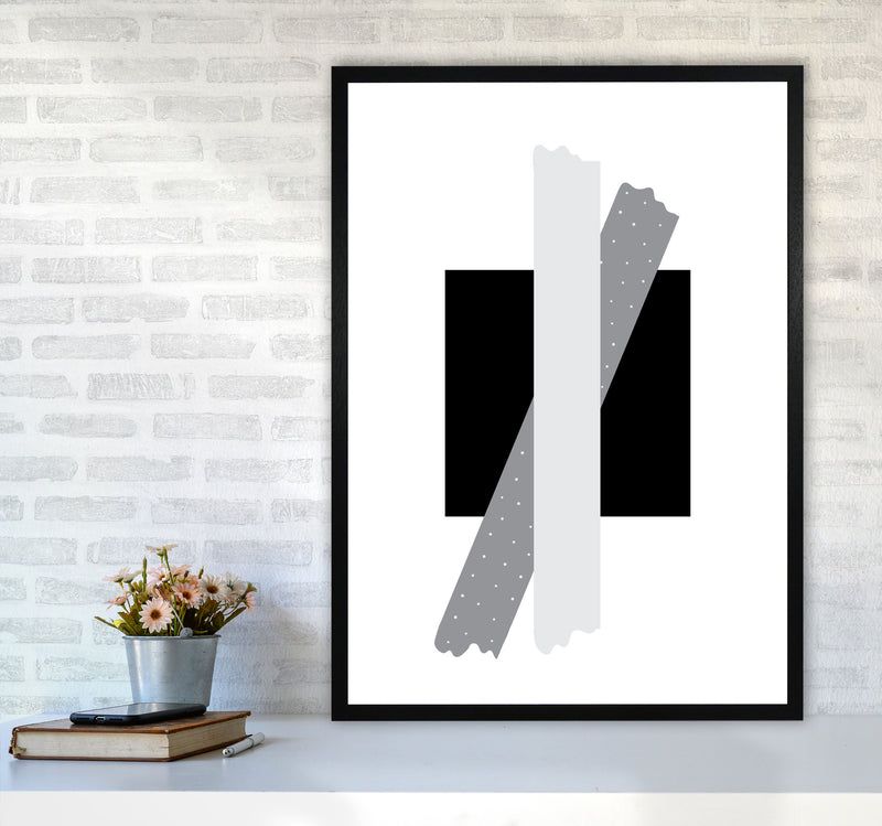 Black Square With Grey Bow Abstract Modern Print A1 White Frame
