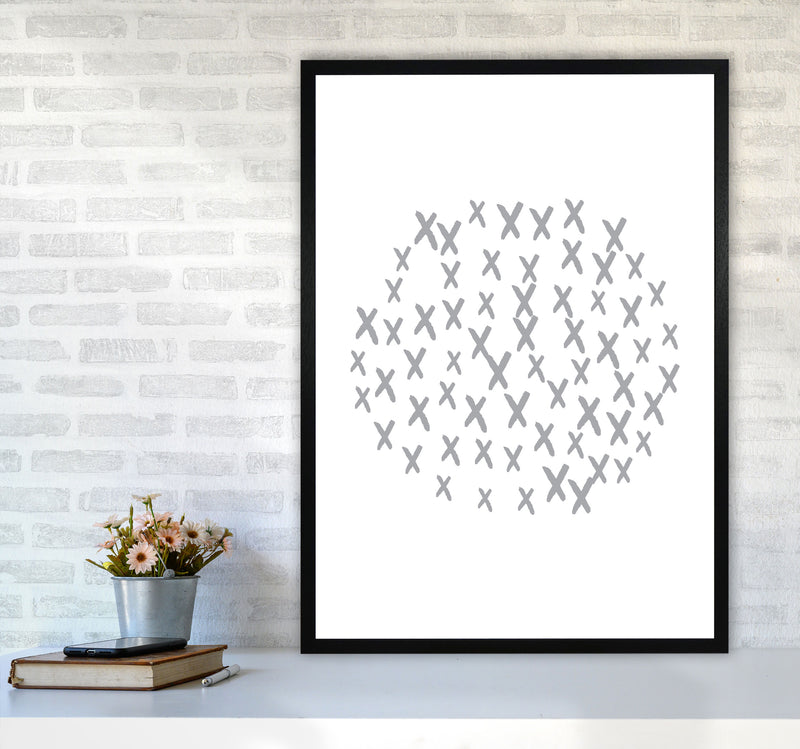 Grey Crosses Circle Abstract Modern Print A1 White Frame