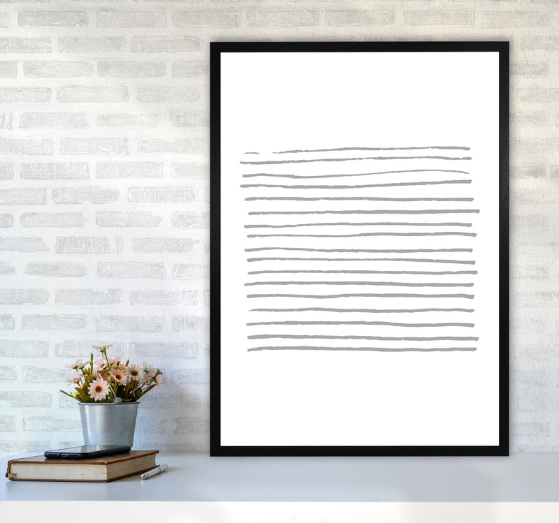 Grey Zebra Lines Abstract Modern Print A1 White Frame
