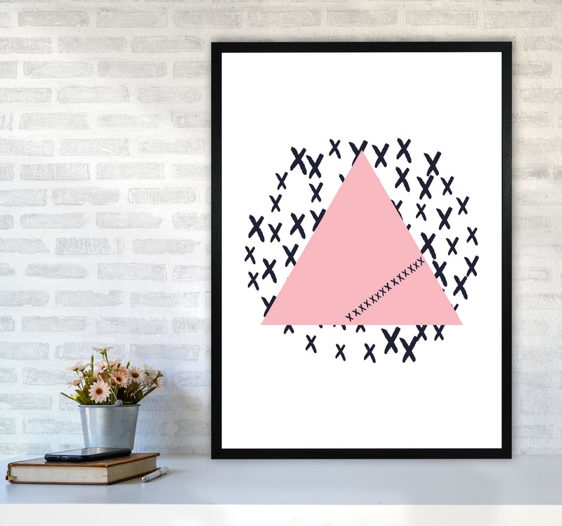 Pink Triangle With Crosses Abstract Modern Print A1 White Frame