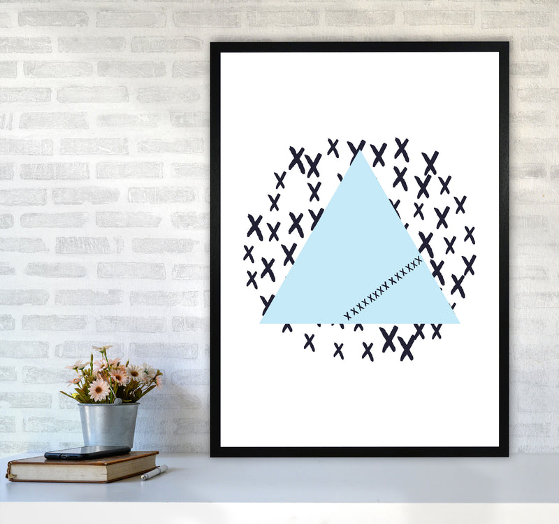 Blue Triangle With Crosses Abstract Modern Print A1 White Frame