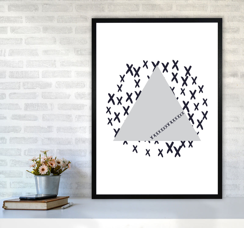 Grey Triangle With Crosses Abstract Modern Print A1 White Frame