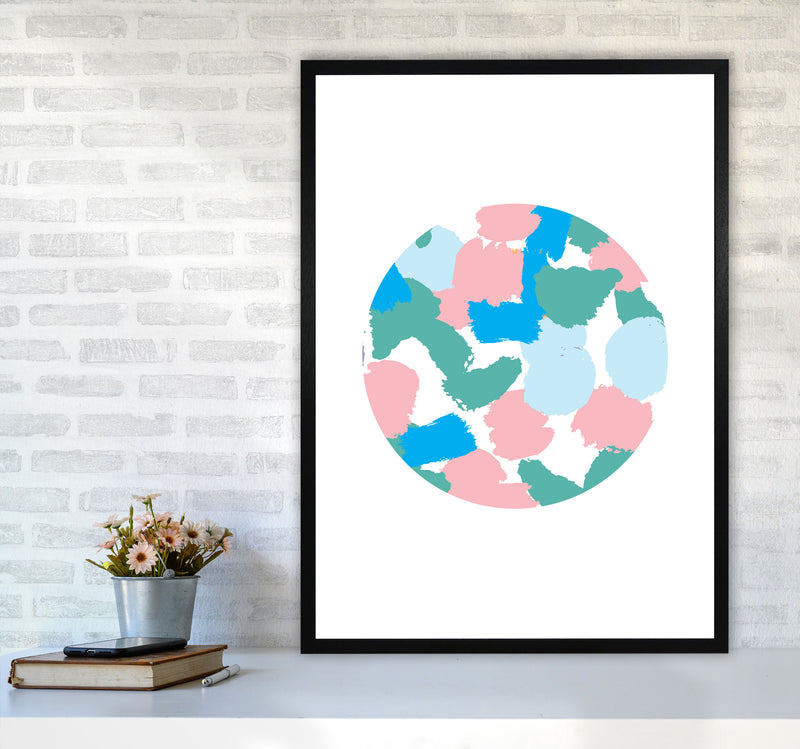 Pink And Green Paint Splodge Circle Abstract Modern Print A1 White Frame