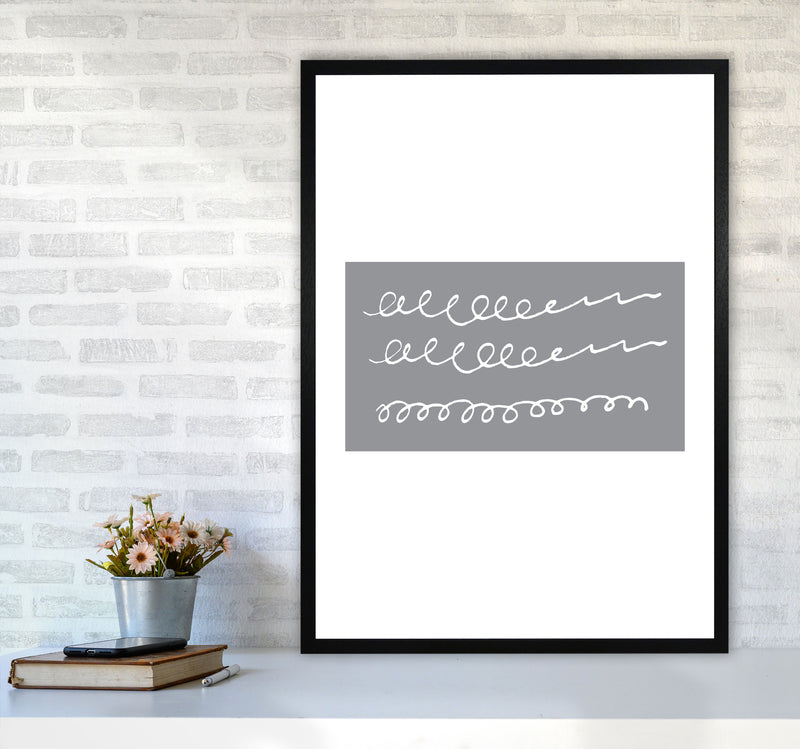 Grey Rectangle Swirls Abstract Modern Print A1 White Frame