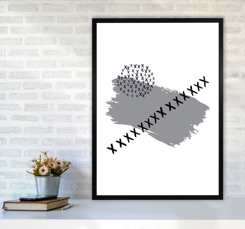 Grey X Paint Brush Abstract Modern Print A1 White Frame
