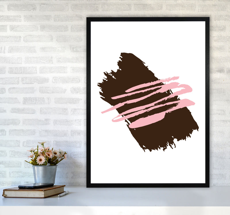 Black Jaggered Paint Brush Abstract Modern Print A1 White Frame