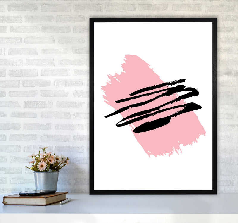 Pink Jaggered Paint Brush Abstract Modern Print A1 White Frame