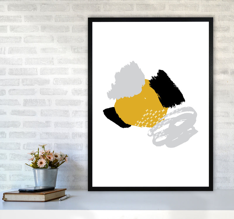 Mustard And Black Mismatch Abstract Modern Print A1 White Frame
