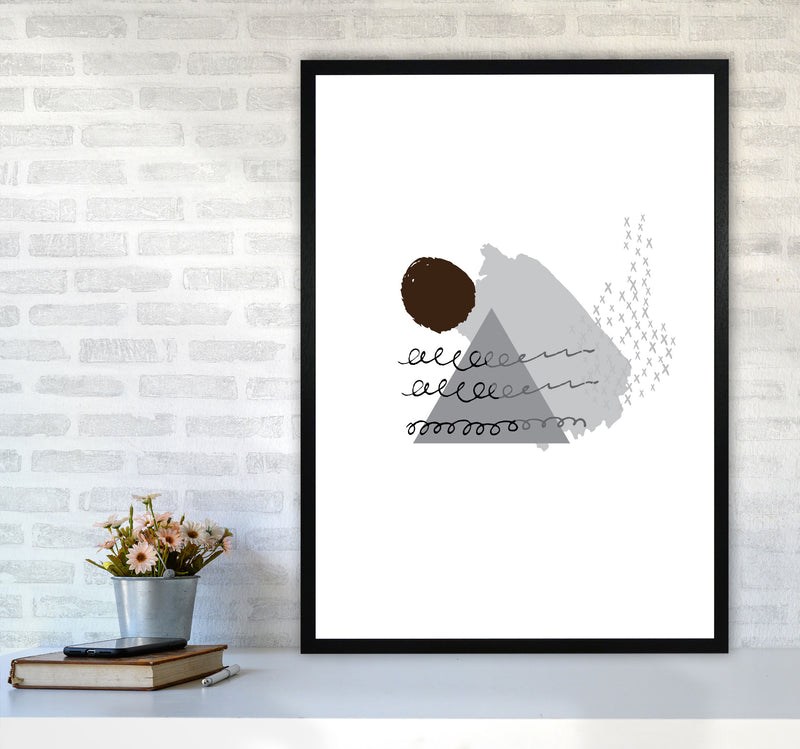 Grey And Black Mountain Sun Abstract Modern Print A1 White Frame