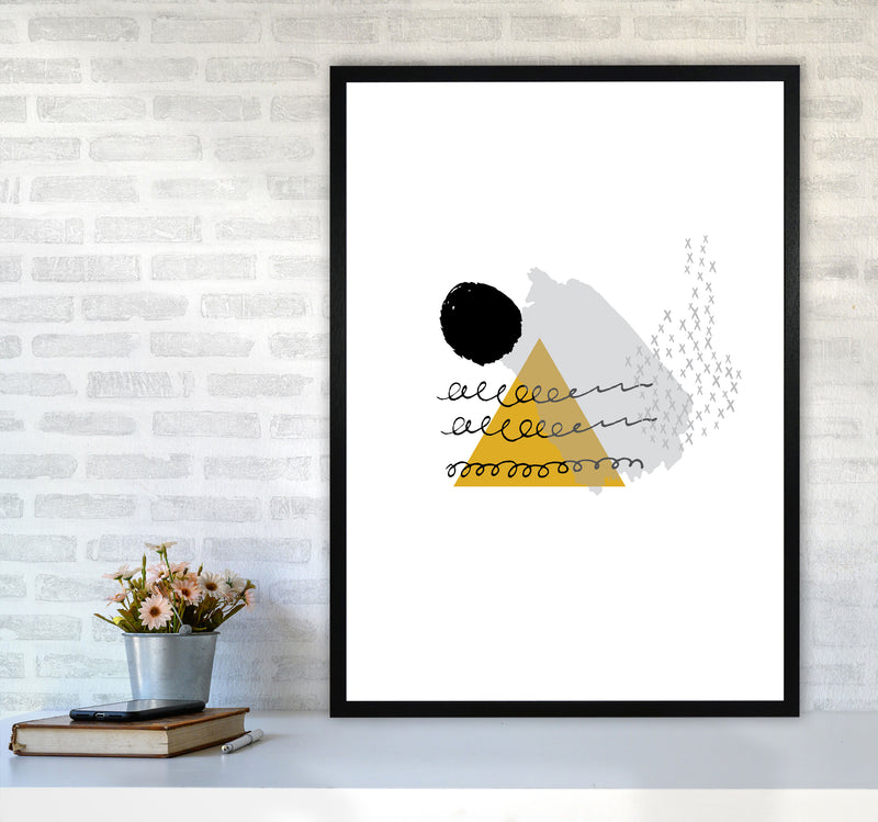 Mustard And Black Mountain Sun Abstract Modern Print A1 White Frame